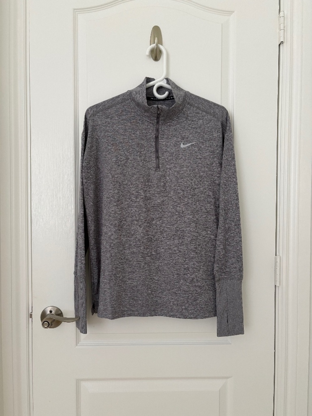 Nike Running Dri-FIT 1/4 Zip Long Sleeve Top Gray Thumbholes Size L